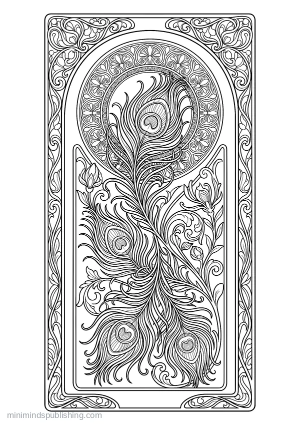 Vertical Panel of Peacock Feathers — free printable coloring page