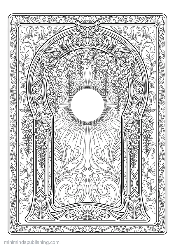 Arch Hung with Trailing Wisteria — free printable coloring page
