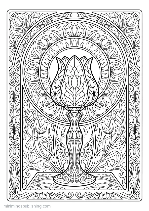 Stylised Tulip Table Lamp with Leaded Shade — free printable coloring page