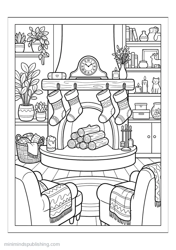Fireplace with Stacked Logs — free printable coloring page