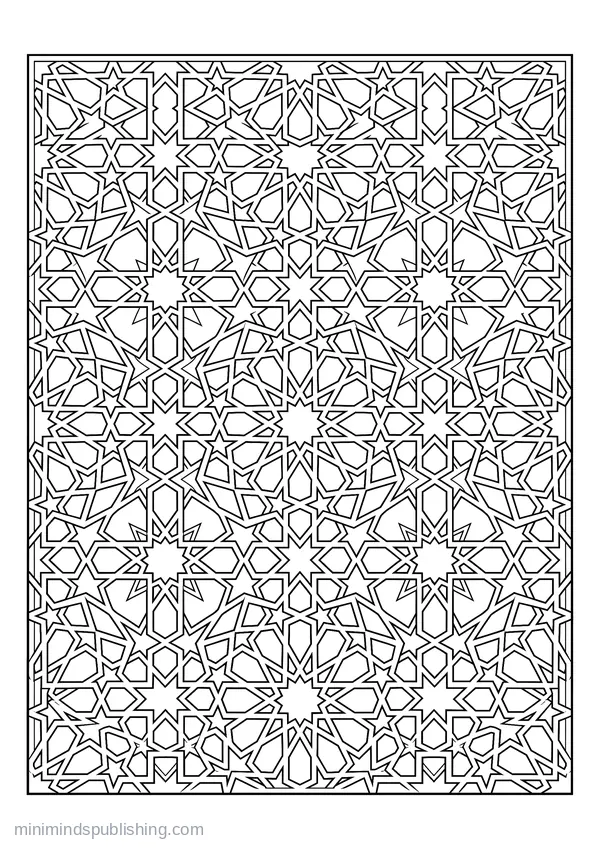Moorish Tile Panel of Star and Cross Shapes โ free printable coloring page