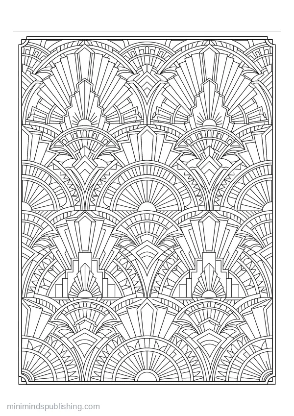 Art Deco Pattern of Stepped Fans and Rays — free printable coloring page