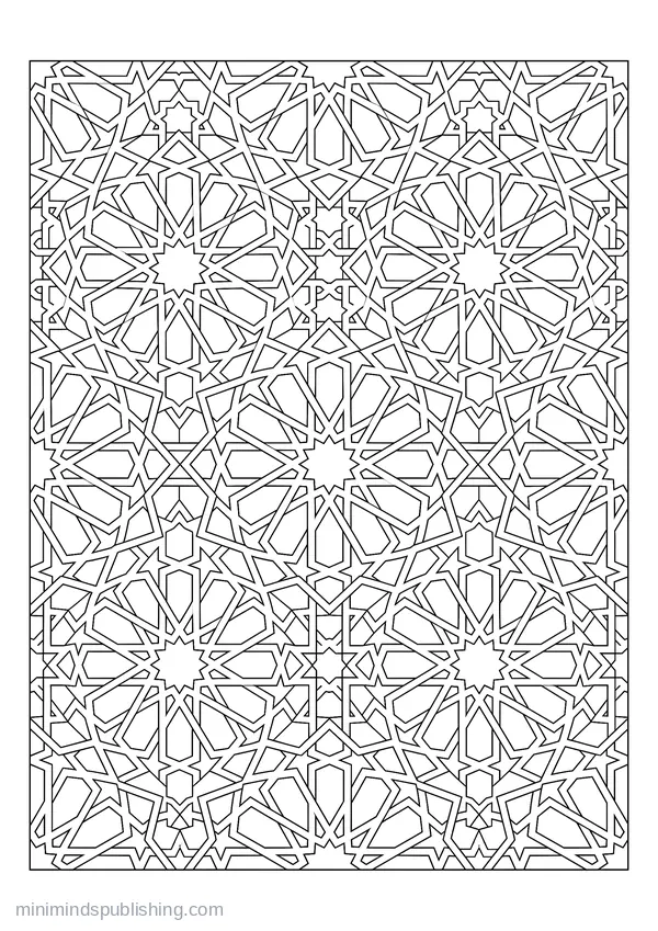 Zellige Pattern of Eight-pointed Stars — free printable coloring page