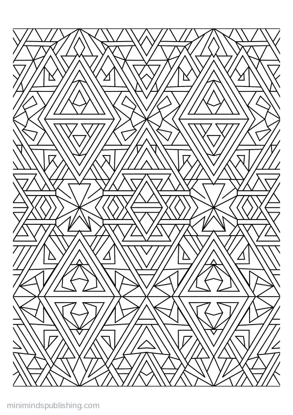 Square Kaleidoscope Pattern Built from Large Triangles — free printable coloring page