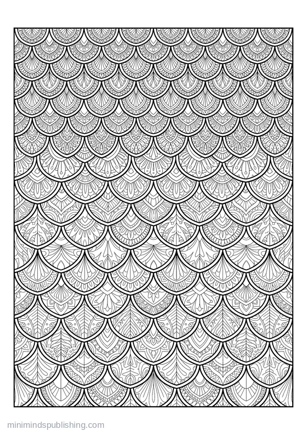 Overlapping Feather Scales in Graded Rows — free printable coloring page