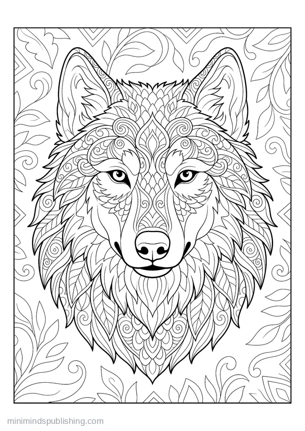 Wolf Portrait with a Ruff of Patterned Fur — free printable coloring page