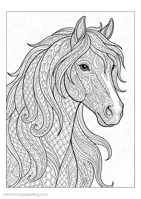 Horse with a Long Flowing Patterned Mane — free printable coloring page