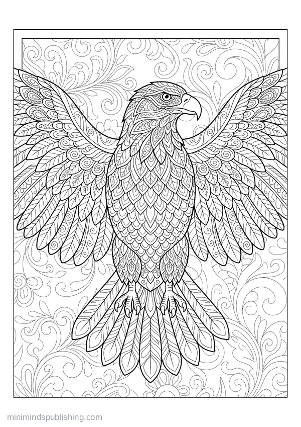 Eagle with Outspread Patterned Wings — free printable coloring page