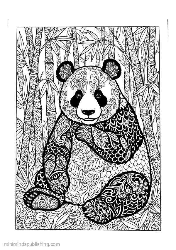 Panda Sitting in a Thicket of Bamboo — free printable coloring page