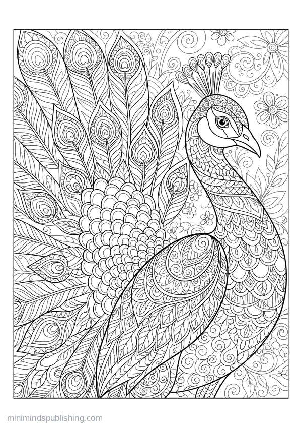 Peacock in Full Patterned Display — free printable coloring page