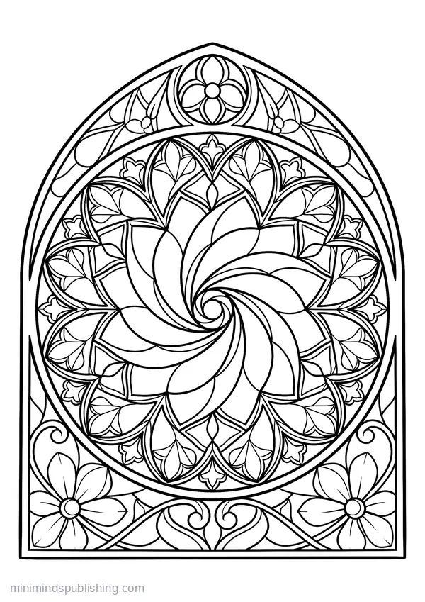 Rose Window Rosette of Petals and Tracery — free printable coloring page