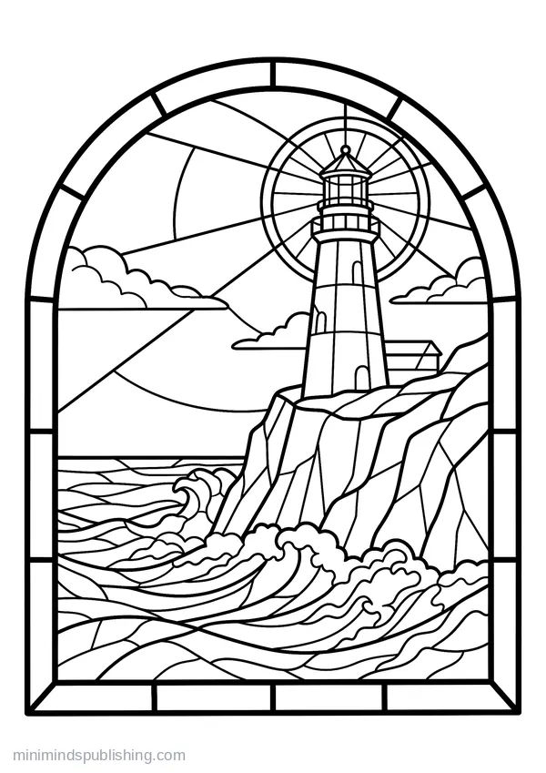 Lighthouse above a Breaking Sea — free printable coloring page