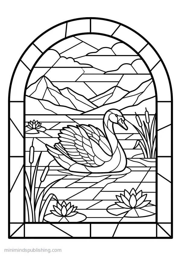 Swan Gliding on a Reeded Lake — free printable coloring page