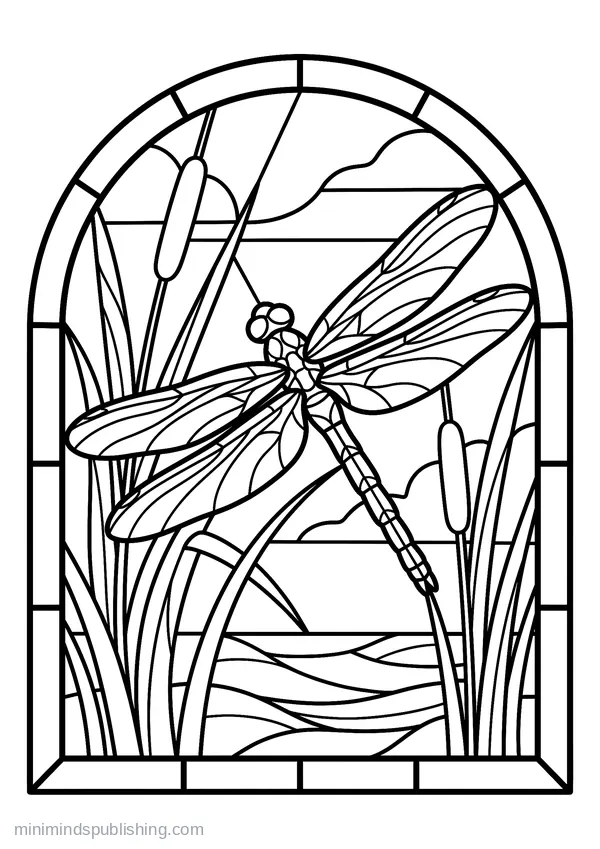 Dragonfly among Tall Reeds — free printable coloring page