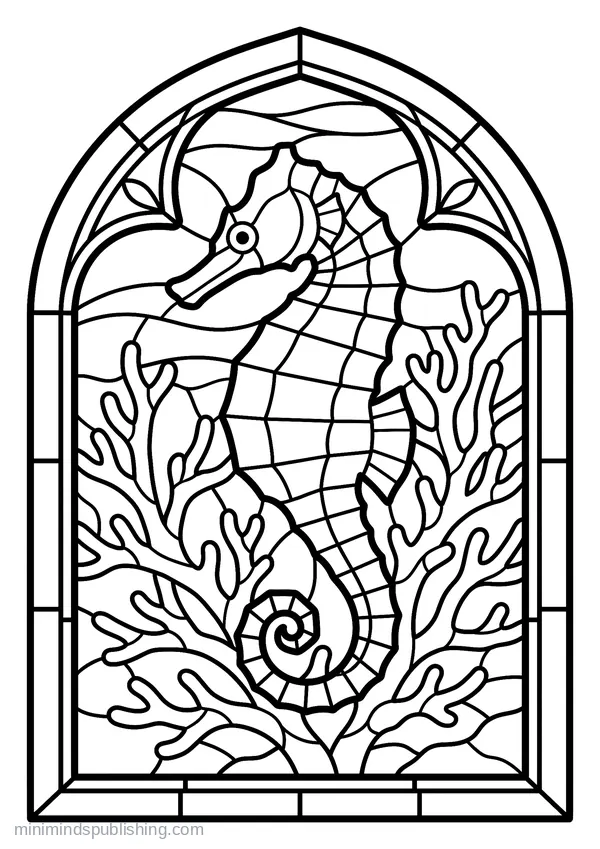 Seahorse among Branching Coral — free printable coloring page