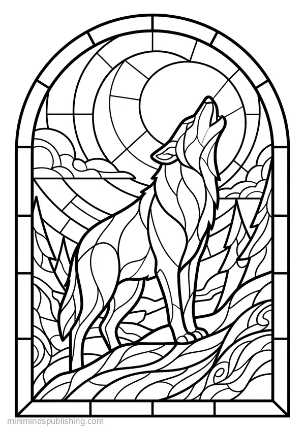 Wolf Howling at a Full Moon — free printable coloring page
