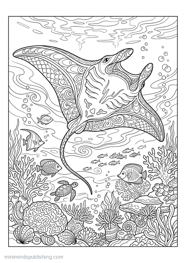 Manta Ray Gliding Overhead — free printable coloring page