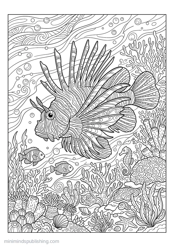 Lionfish with Long Banded Spines โ free printable coloring page