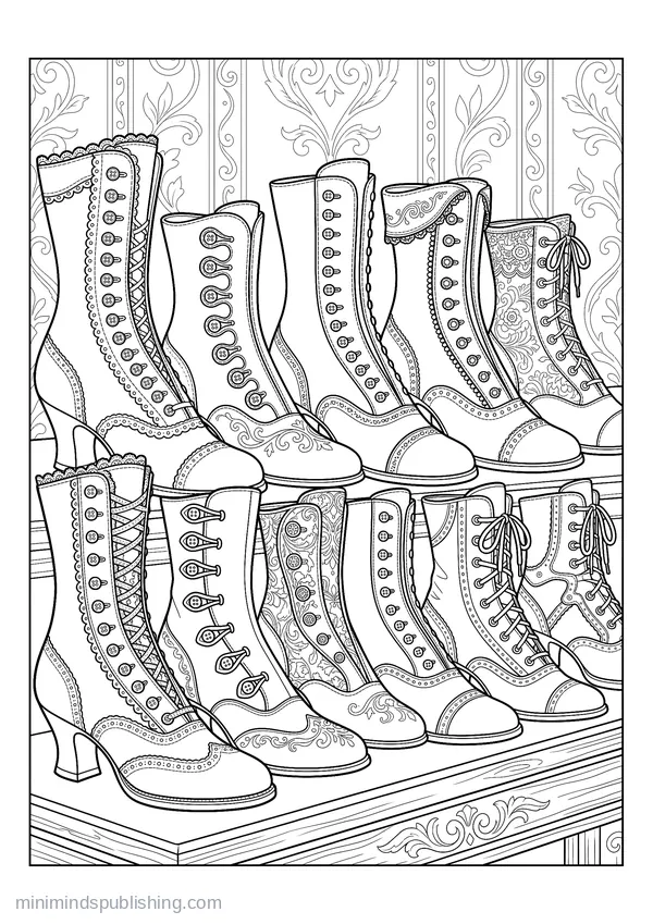 Row of Buttoned Leather Boots โ free printable coloring page
