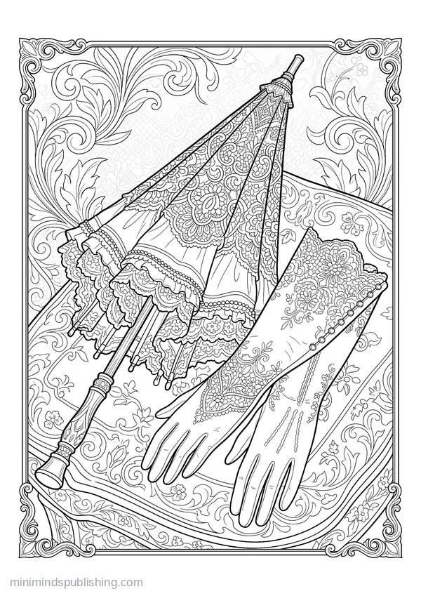 Lace Parasol Laid beside Long Gloves โ free printable coloring page
