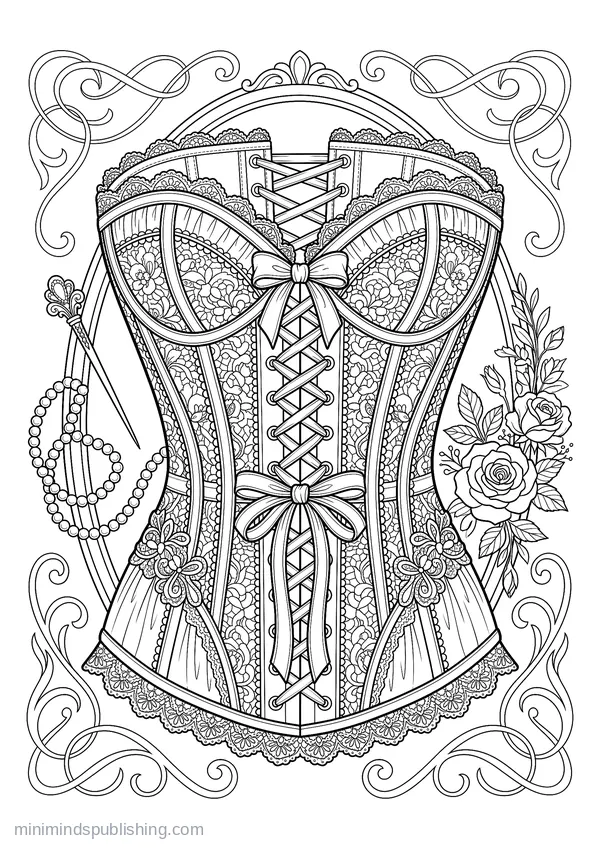 Laced Corset with Ribbon Trim โ free printable coloring page