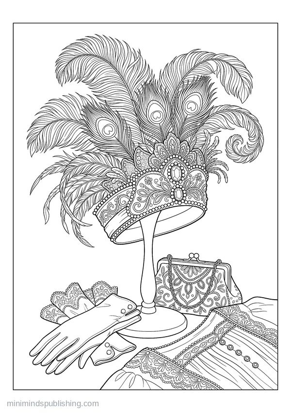 Feathered Evening Headdress — free printable coloring page