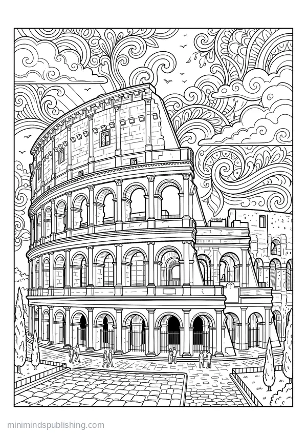 Colosseum in Rome with Arched Tiers — free printable coloring page