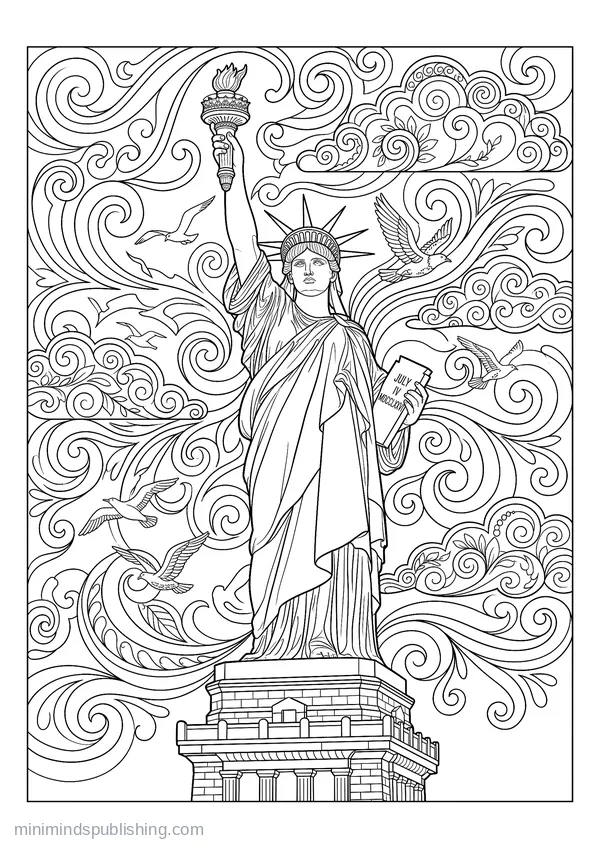 Statue of Liberty Raising Her Torch โ free printable coloring page