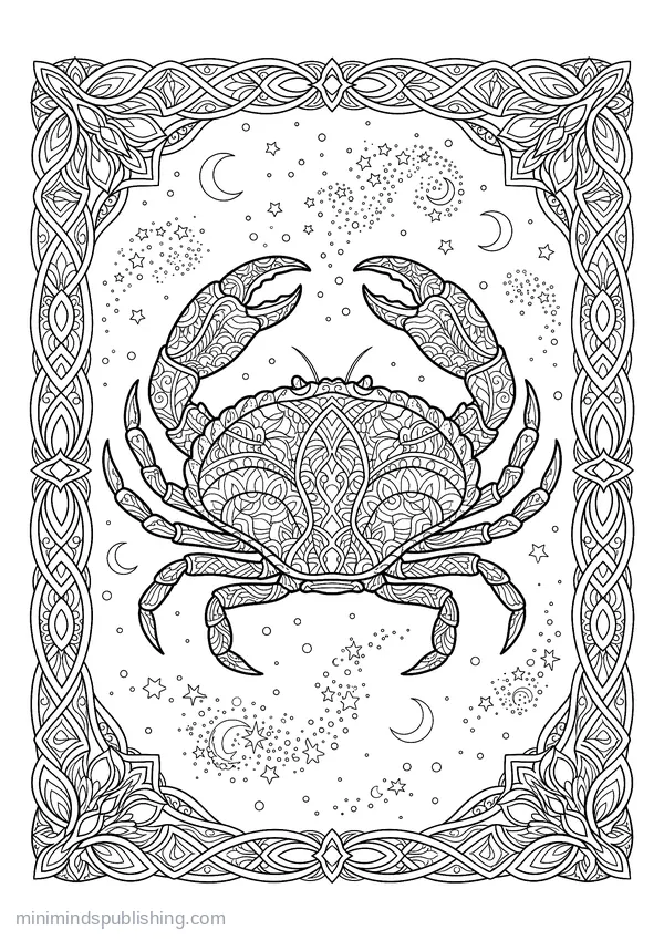 Cancer Crab with a Patterned Shell — free printable coloring page