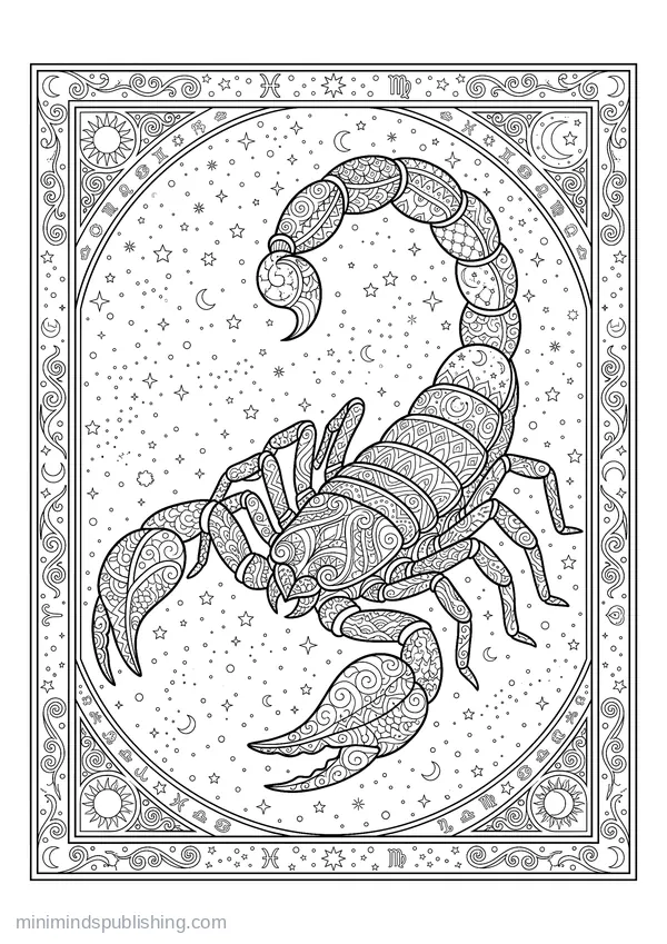 Scorpio Scorpion with a Segmented, Patterned Tail — free printable coloring page