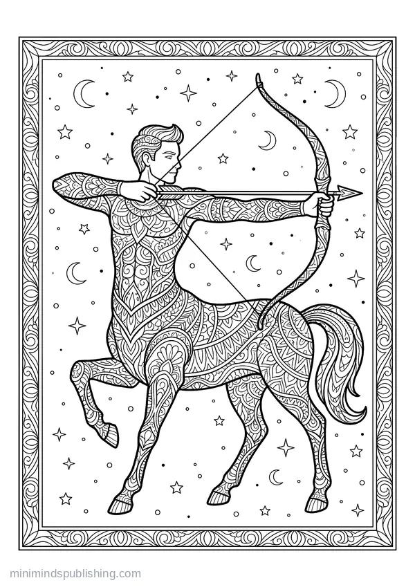 Sagittarius Archer Centaur Drawing a Bow — free printable coloring page