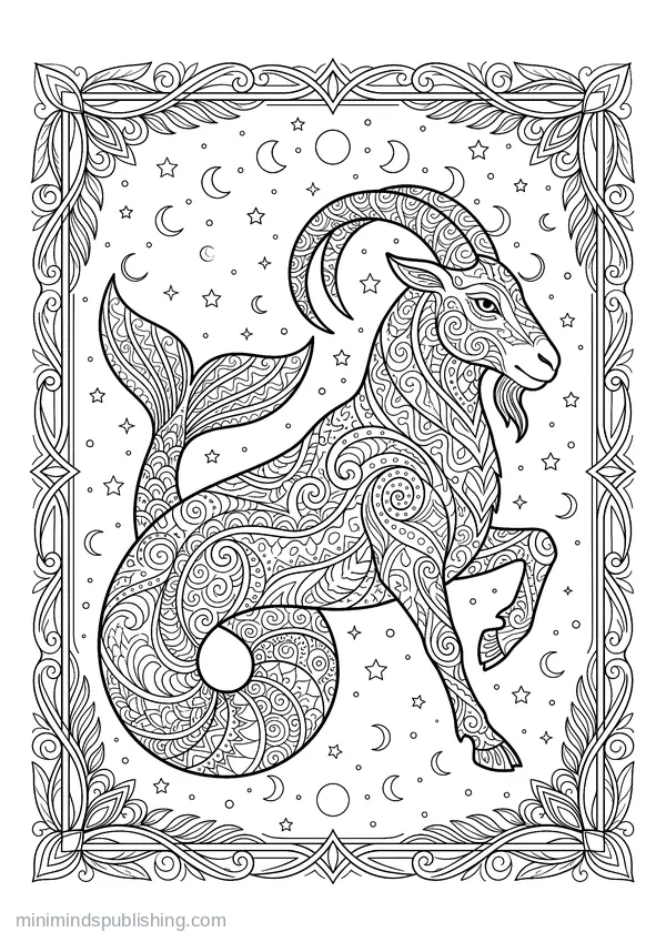 Capricorn Sea-goat with a Curling Fish Tail — free printable coloring page