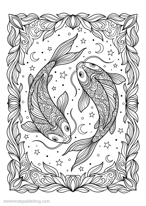 Pisces Two Fish Circling One Another — free printable coloring page