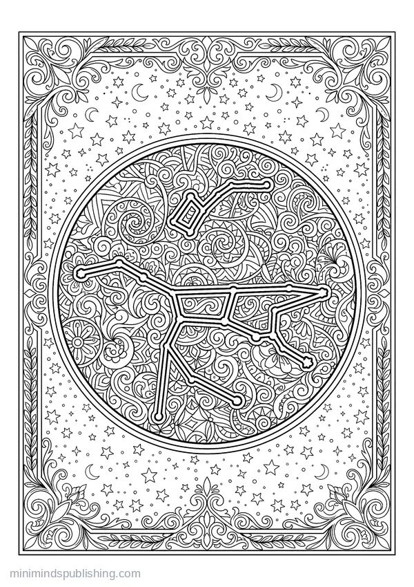 Circular Star Map of the Northern Constellations — free printable coloring page
