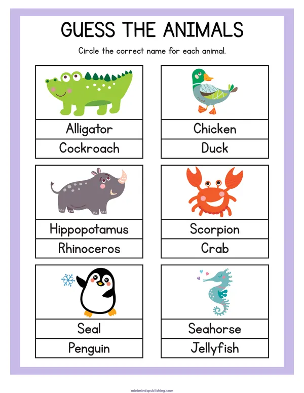 Animal Activities 4 — free printable animal activities activity sheet for ages 3-6