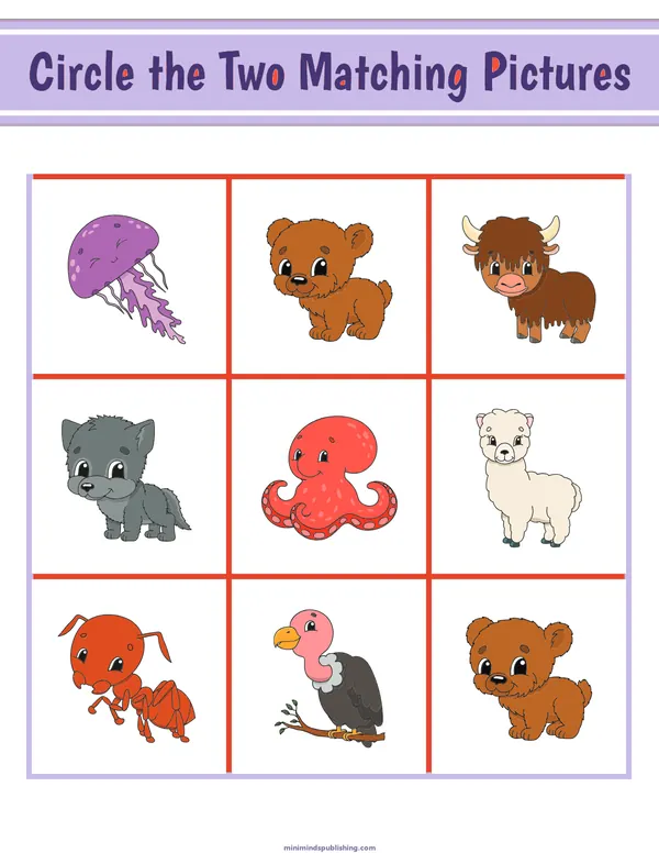 Circle the Matching Pictures 1 — free printable circle the matching pictures activity sheet for ages 3-7
