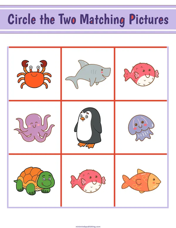 Circle the Matching Pictures 5 — free printable circle the matching pictures activity sheet for ages 3-7