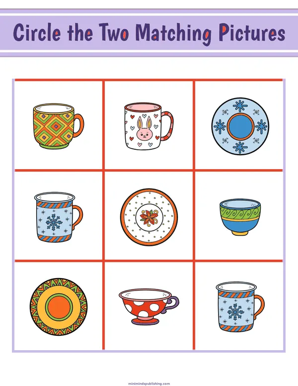 Circle the Matching Pictures 6 — free printable circle the matching pictures activity sheet for ages 3-7