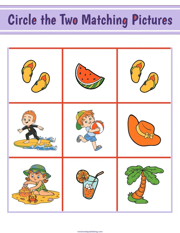 Circle the Matching Pictures 13 — free printable circle the matching pictures activity sheet for ages 3-7