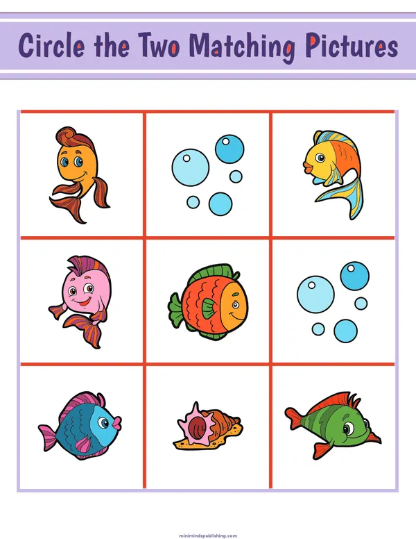 Circle the Matching Pictures 15 — free printable circle the matching pictures activity sheet for ages 3-7