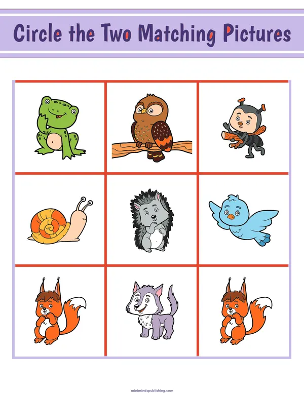 Circle the Matching Pictures 22 — free printable circle the matching pictures activity sheet for ages 3-7