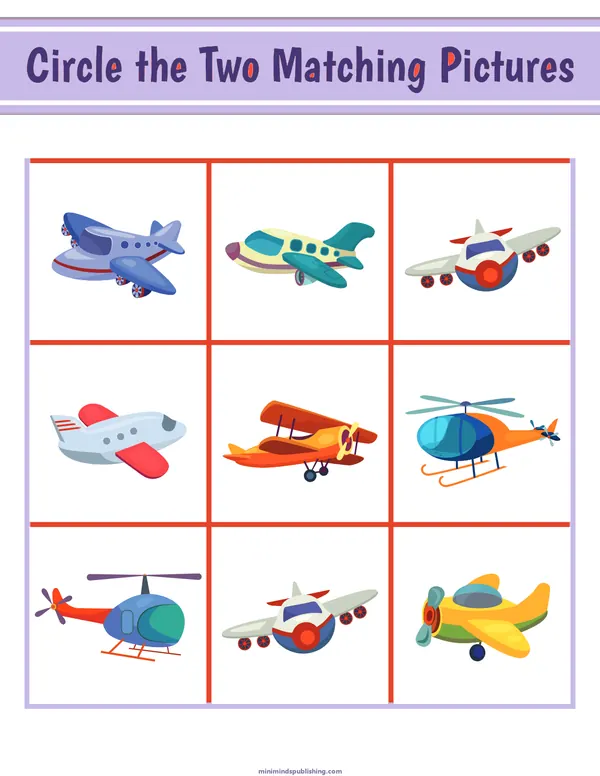 Circle the Matching Pictures 24 — free printable circle the matching pictures activity sheet for ages 3-7