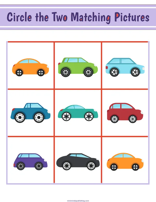 Circle the Matching Pictures 25 — free printable circle the matching pictures activity sheet for ages 3-7