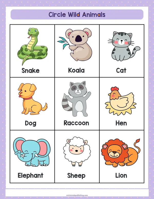 Circle the Animals 18 — free printable circle the animals activity sheet for ages 3-7