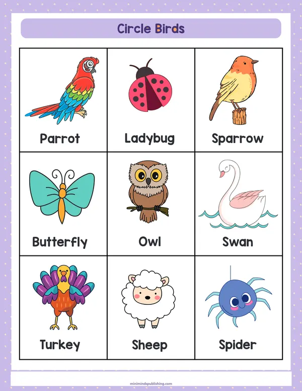 Circle the Animals 20 — free printable circle the animals activity sheet for ages 3-7