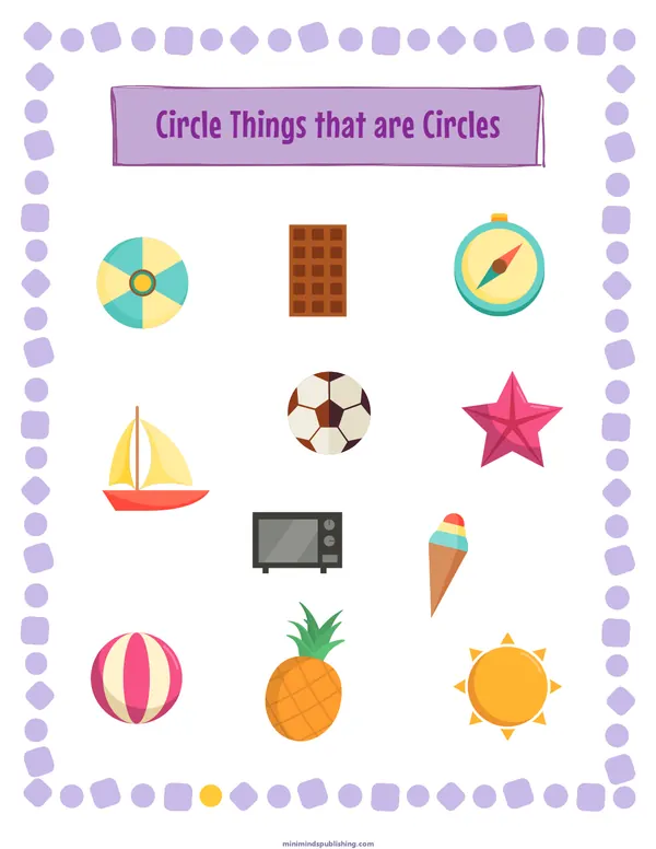 Circle the Shape 1 — free printable circle the shape activity sheet for ages 3-6