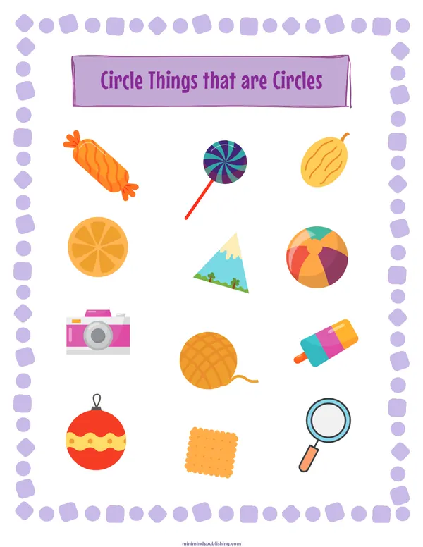 Circle the Shape 5 — free printable circle the shape activity sheet for ages 3-6