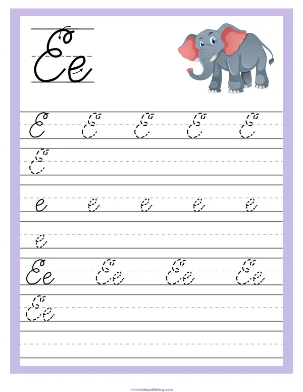 Cursive Alphabet Trace & Write 5 — free printable cursive alphabet trace & write activity sheet for ages 5-7