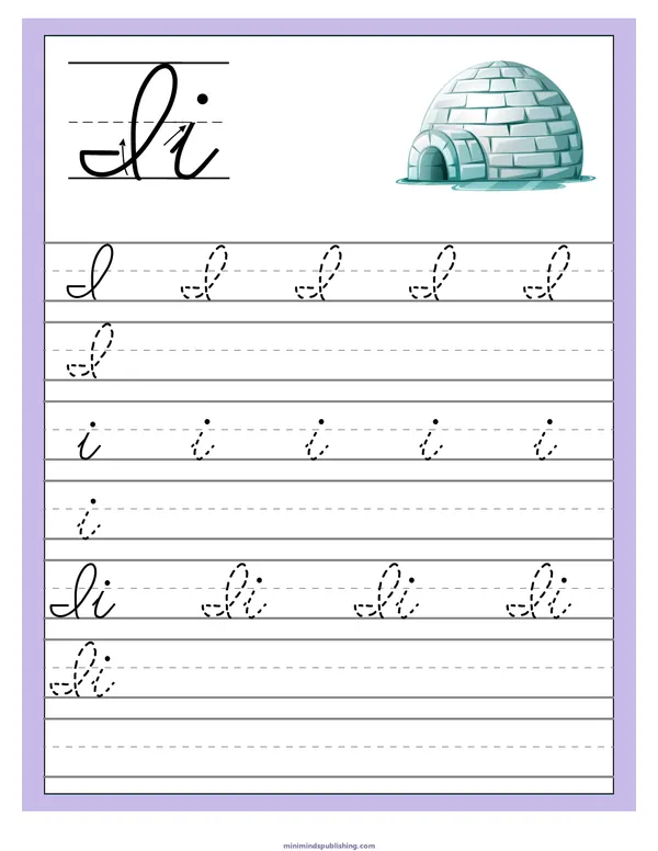 Cursive Alphabet Trace & Write 9 — free printable cursive alphabet trace & write activity sheet for ages 5-7