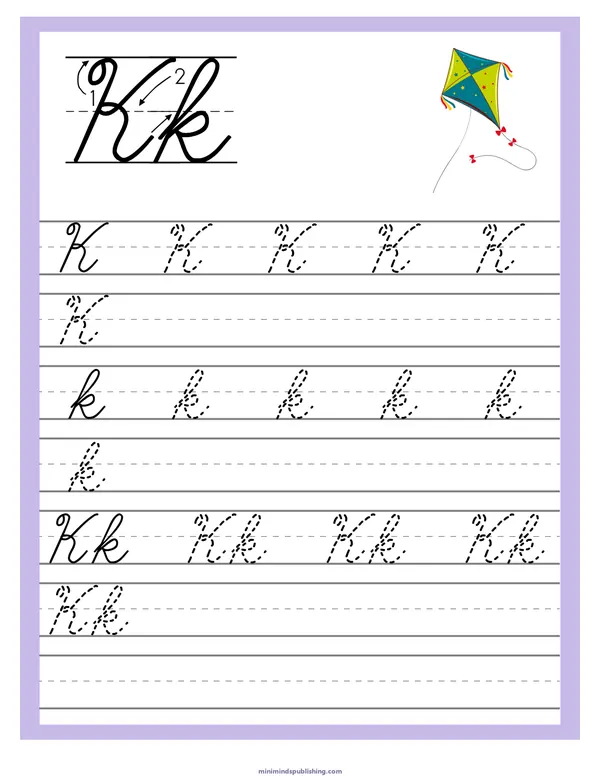 Cursive Alphabet Trace & Write 11 — free printable cursive alphabet trace & write activity sheet for ages 5-7